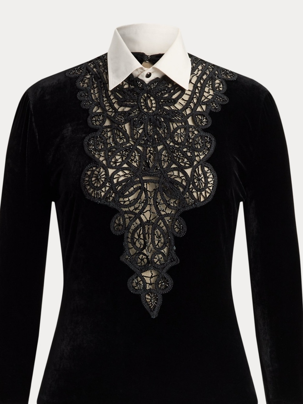 Ralph Lauren Collection Fall 25 Missy Black Hand Beaded Velvet Long Sleeve Top - Picture 7 of 16
